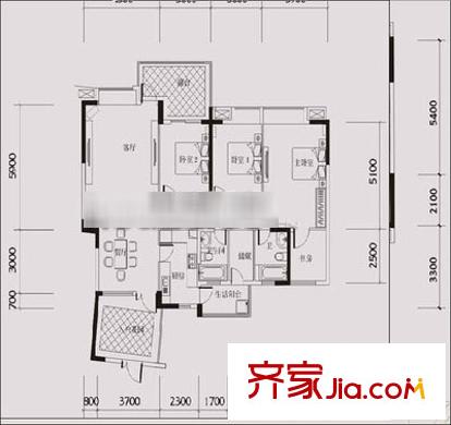 蜀南庭苑 3室 戶型圖