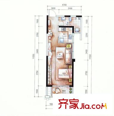 濱湖和園 1室 戶(hù)型圖