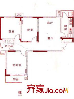 明珠湖畔 3室 戶型圖
