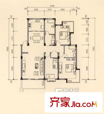 明珠湖畔 3室 戶型圖