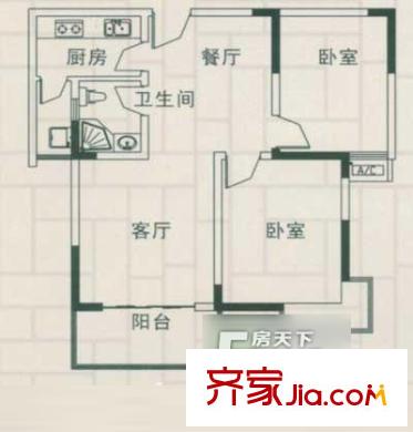 明珠湖畔 2室 戶型圖