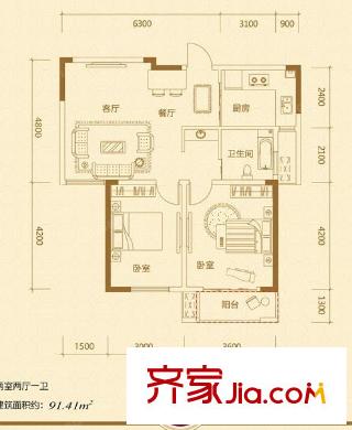 碧湖云溪戶型圖20-6 2室2廳1衛(wèi)1廚