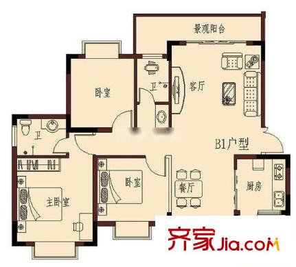 望湖城金桂苑 3室 戶型圖