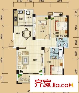 華陽九瓏灣戶型圖C戶型 3室2廳2衛(wèi)1廚