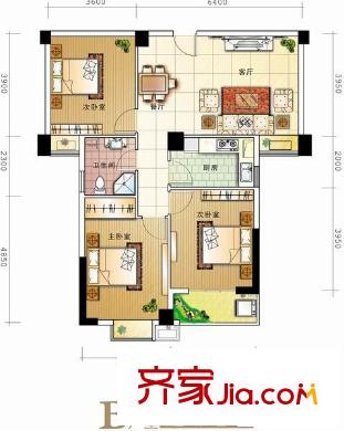 華陽九瓏灣戶型圖B戶型 3室2廳2衛(wèi)1廚