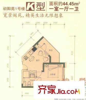 綠城百合公寓戶型圖20061003-K戶型 1室1廳1衛(wèi)1廚