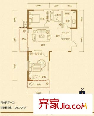 碧湖云溪戶型圖20-4 2室2廳1衛(wèi)1廚