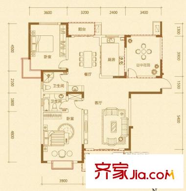 碧湖云溪戶型圖20-1 3室2廳1衛(wèi)1廚