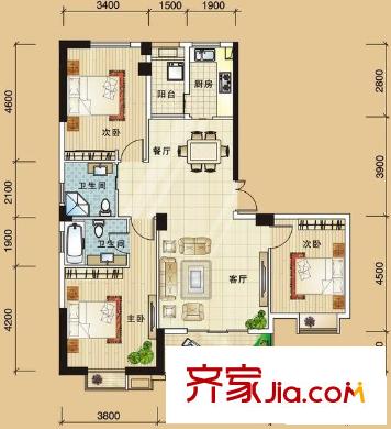 華陽九瓏灣戶型圖D戶型 3室2廳2衛(wèi)1廚
