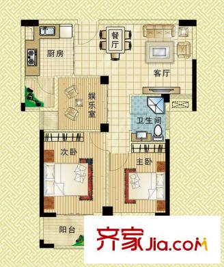 華陽九瓏灣戶型圖壓軸三房戶型 3室2廳1衛(wèi)1廚