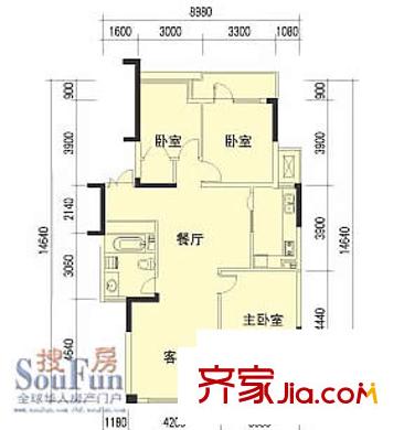 綠城百合公寓 3室 戶型圖