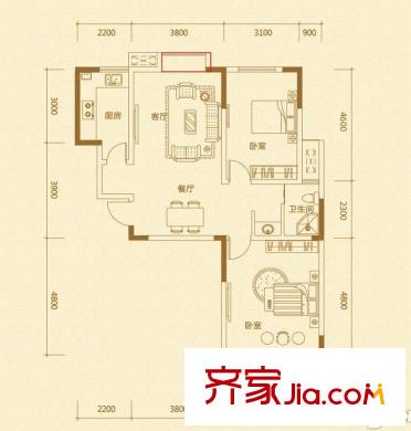 碧湖云溪C戶型 2室2廳1衛(wèi)1廚