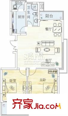 寶業(yè)城市綠苑戶型圖兩室兩廳一衛(wèi) 2室2廳1衛(wèi)1廚