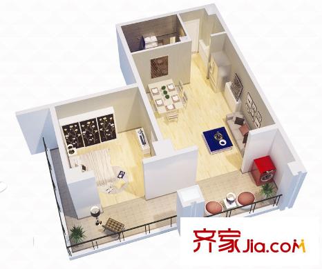 公園道1號(hào)戶型圖1#樓公寓B戶型 1室2廳1衛(wèi)1廚