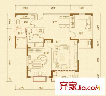 碧湖云溪E戶型 2室2廳1衛(wèi)1廚