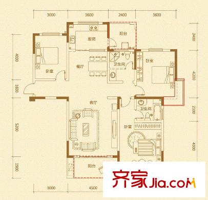 碧湖云溪F戶型 3室2廳2衛(wèi)1廚