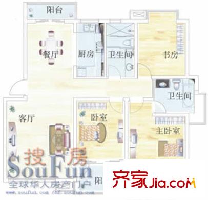 寶業(yè)城市綠苑戶型圖三室兩廳兩衛(wèi)  3室2廳2衛(wèi)1廚