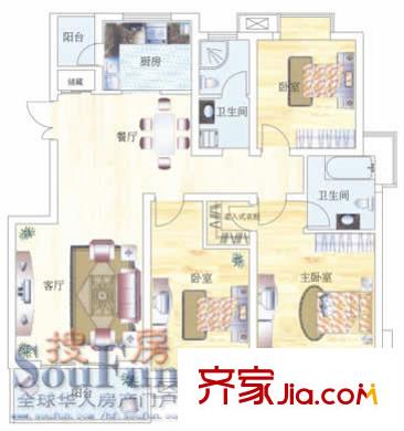 寶業(yè)城市綠苑戶型圖三室兩廳兩衛(wèi)  3室2廳2衛(wèi)1廚