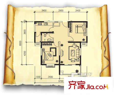 康城水云間 2室 戶型圖