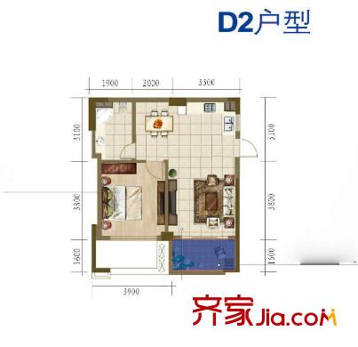 印象西湖戶型圖D2戶型 1室2廳1衛(wèi)1廚