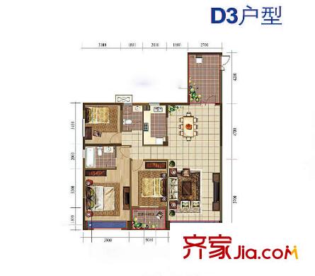 印象西湖戶型圖D3戶型 3室2廳2衛(wèi)1廚
