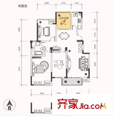 信達格蘭云天 3室 戶型圖