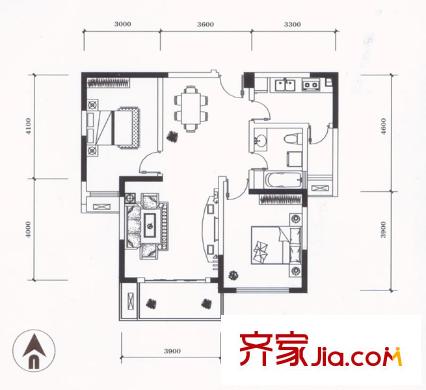 信達格蘭云天 2室 戶型圖