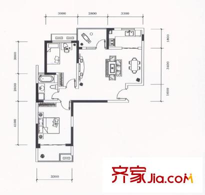 信達格蘭云天 2室 戶型圖