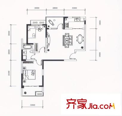信達格蘭云天戶型圖G5戶型 2室2廳1衛(wèi)1廚