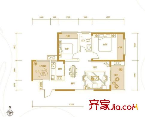 江南新里程戶(hù)型圖1/2/3/5#D戶(hù)型 2室2廳1衛(wèi)1廚