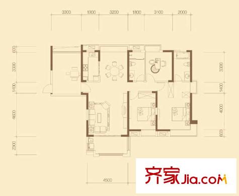 國貿(mào)天琴灣戶型圖6#樓D3戶型 3室2廳2衛(wèi)1廚