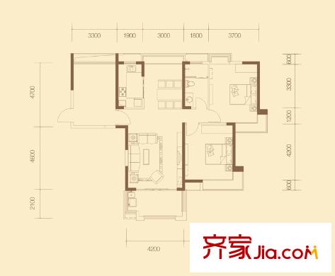 國貿(mào)天琴灣戶型圖11#12#13#樓E3戶型 2室2廳1衛(wèi)1廚