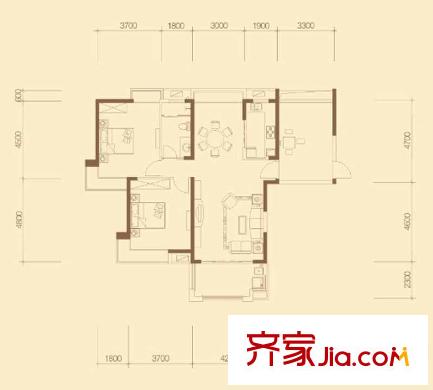 國貿(mào)天琴灣戶型圖6#樓D1戶型 2室2廳1衛(wèi)1廚