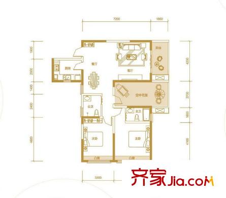 江南新里程戶(hù)型圖1/2/3/5#C戶(hù)型 2室2廳2衛(wèi)1廚