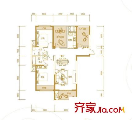 江南新里程戶(hù)型圖1/2/3/5#A1戶(hù)型 2室2廳2衛(wèi)1廚