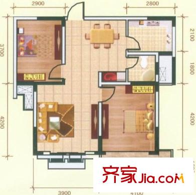 濱湖前城戶型圖B1戶型 2室2廳1衛(wèi)1廚