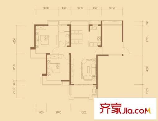 國貿(mào)天琴灣戶型圖7#樓E1戶型 3室2廳1衛(wèi)1廚