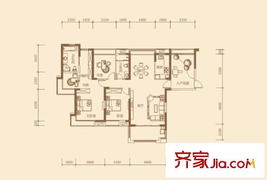 國貿(mào)天琴灣戶型圖4#樓A戶型 3室2廳2衛(wèi)1廚