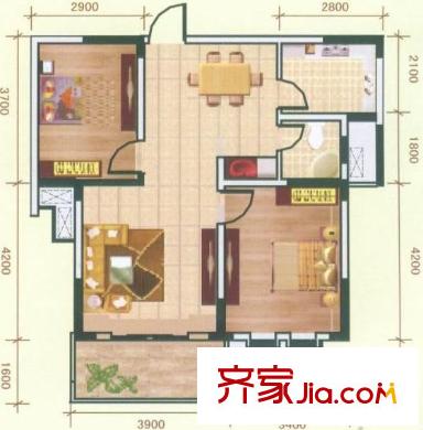 濱湖前城戶型圖B2戶型 2室2廳1衛(wèi)1廚