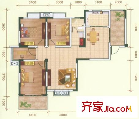 濱湖前城戶型圖A1戶型 4室2廳1衛(wèi)1廚