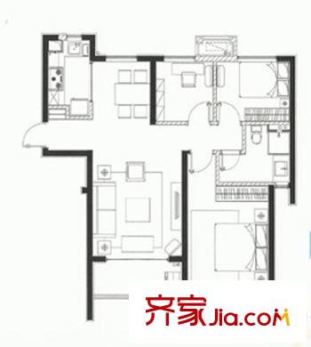 濱湖萬科城B2戶型 3室2廳1衛(wèi)1廚