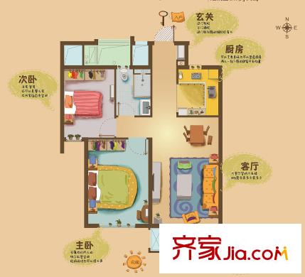 濱湖萬科城A戶型 2室2廳1衛(wèi)1廚