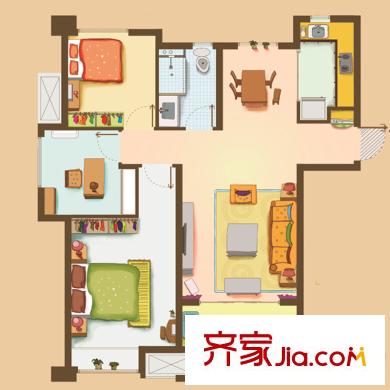 濱湖萬科城二期B3戶型 3室2廳1衛(wèi)1廚