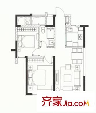 濱湖萬科城A戶型 2室2廳1衛(wèi)1廚