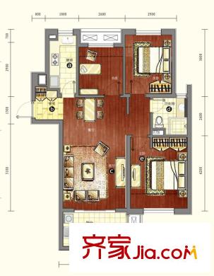 萬科金色名郡戶型圖3期10號樓錦庭G89b戶型 3室2廳1衛(wèi)1廚
