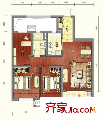 萬科金色名郡戶型圖3期10號樓錦庭G89a戶型 3室2廳1衛(wèi)1廚