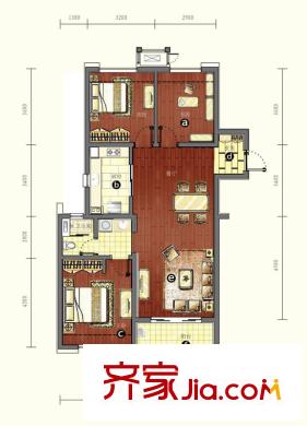 萬科金色名郡戶型圖3期10號樓錦庭G102戶型 3室2廳1衛(wèi)1廚