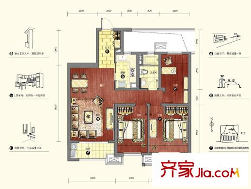 萬科金色名郡戶型圖12號樓-G89a 3室2廳1衛(wèi)1廚