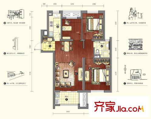 萬科金色名郡戶型圖12號樓-G89b 3室2廳1衛(wèi)1廚