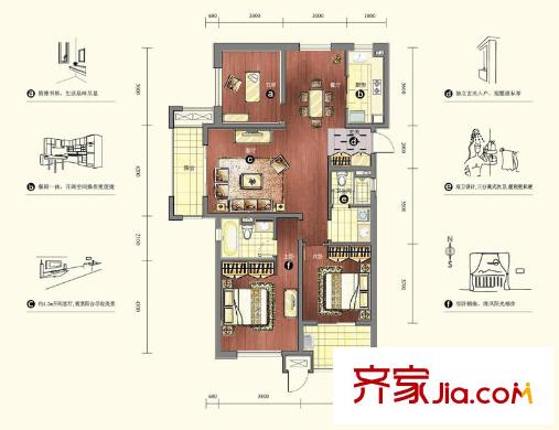 萬科金色名郡戶型圖12號樓-G132 3室2廳2衛(wèi)1廚